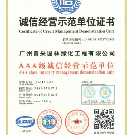诚信经营示范单位证书